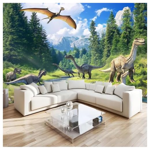 Vlies Fototapete Fotografie Wald Grasland Dinosaurier - Foto Tapete Schlafzimmer Wohnzimmer Moderne Vliestapete 200 x 140 cm Wandtapete Bildtapete 3D Effekt Wand Dekoration