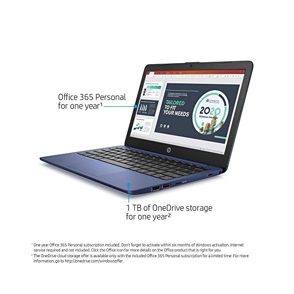 HP Stream 11.6-inch HD Laptop, Intel Celeron N4000, 4 GB RAM, 32 GB eMMC, Windows 10 Home in S Mode with Office 365 Personal for 1 Year (11-ak0010nr, Royal Blue)