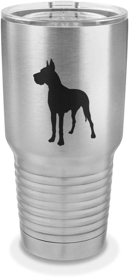 Great Dane 30 oz Laser Engraved Polar Camel Stainless Steel Vacuum Insulated Tumbler w/Clear Lid dog canine pet - Customizable - Stainless Steel
