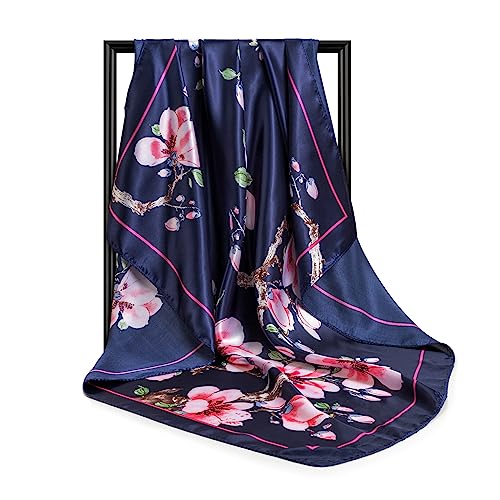 DRESHOW 35” Large Square Satin Head Scarf - 4Pcs Silk Accessories Classic Patterned Squares Beach Bandanas for Women4