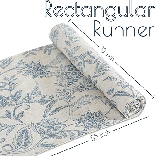 Jinchan Kitchen Table Runner Linen Table Runner 72 Inch Floral Decorative Burlap Table Runner Botanic Printed Design Rustic Coffee Table Decor For Dresser Dining Room 1 Panel Blue On Beige #TOP7