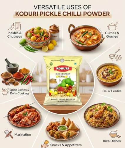 Image of KODURI Coriander Powder & Pickle Chilli Powder Combo | Dhaniya and Aachar Mirch Powder | Dhania & Pachadi Kaaram | Finely Ground Spices - No Added Flavours, Colors or Preservatives - 1000 gm