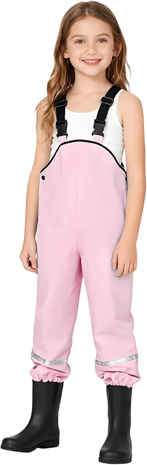 Jugaoge Unisex Kid's Mud Trousers PVC Waterproof Reflective Stripe Rain Pants Rainwear