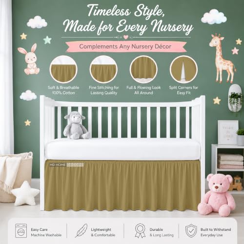 Image of Crib Bed Skirt Dust Ruffle with Split Corners Cotton, 14 inch Drop, Taupe | Nursery Standard Crib Bedding Bed Skirt for Baby Boys and Baby Girls. Hides Under-Crib Storage for a Neat Appearance