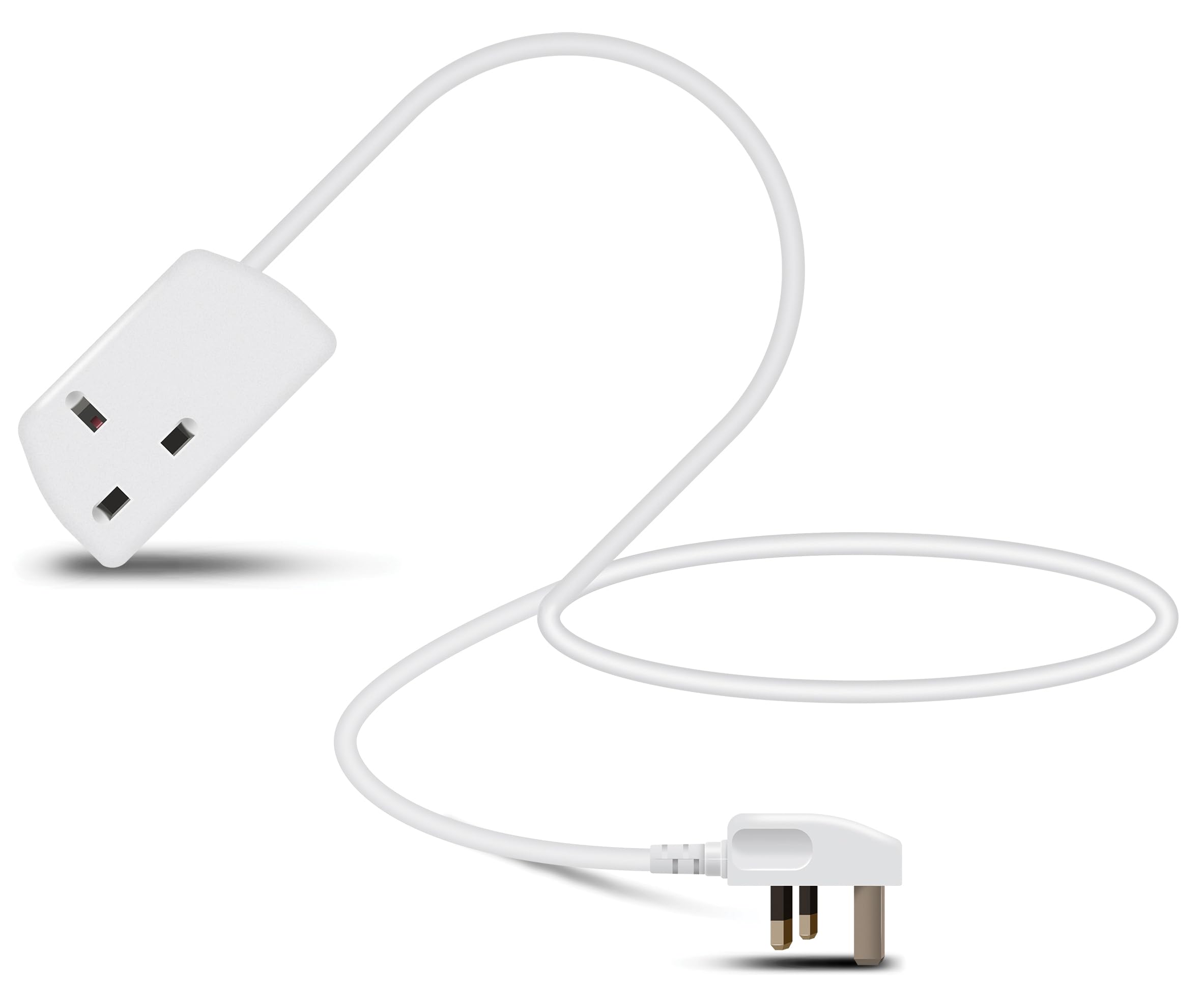 Eagle Single Gang Mains Power 13A Extension Socket to 13A UK Plug Lead Cable, British Standards BS1363 1m White