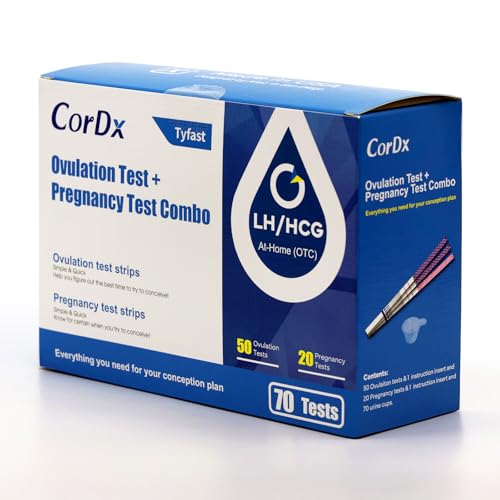 Image of CorDx Ovulation + Early Detection Pregnancy Test Combo, Fertility and hCG Level Tracker Strips for Family Planning, Easy At Home Urine Testing, Clear and Fast Result with Over 99% Accuracy, 70 Tests