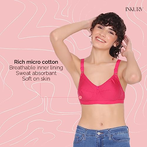 Image of INKURV Full Coverage Cotton Bra for Heavy Bust| Minimizer Bra for Women| Anti-Sagging Breast Lift Up| Non-Wired| Non-Padded Daily Use Bra for Ladies| Combo of 2