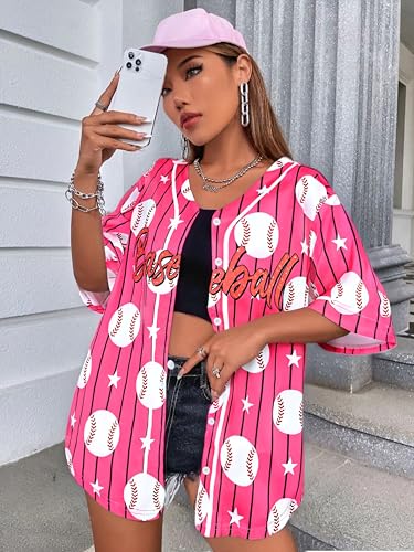 Image of Baseball Shirt Women Baseball Jersey Graphic Button Down Shirt Game Day Short Sleeve Tops