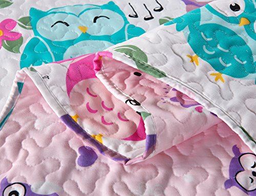 MarCielo 3 Piece Kids Bedspread Quilts Set Throw Blanket for Teens Boys Girls Bed Printed Bedding Coverlet, Full Size, Purple Hoot (Full) - Thumbnail 6