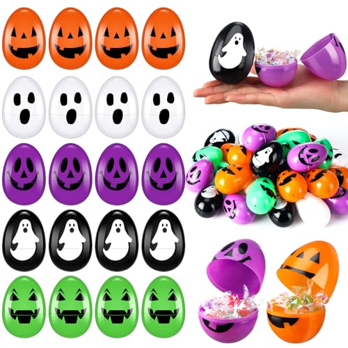 Libima 100 Pcs Halloween Skull Easter Eggs Bulk Halloween Easter Eggs Ghost Fillable Plastic Candy Containers Trick or Treat Plastic Pumpkin Eggs for Halloween Egg Hunt Party Supplies, 3 x 2 Inch
