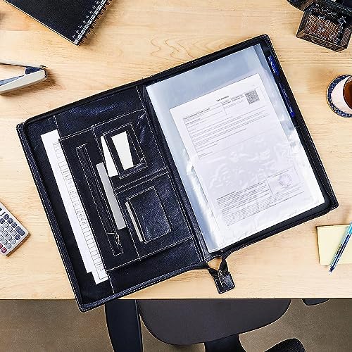 Image of COI Black Faux Leather File and Folder for Certificate and Document for Student Portfolio with Zip Expending (Black) 20 Leaf