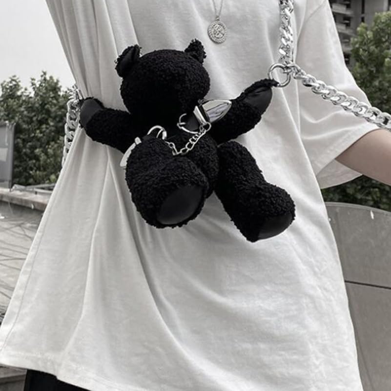KESYOO Plush Bear Crossbody Bag with Chain for Women Stuffed Animal Purse Teddy Bear Shoulder Bag Tote Bag Gothic Purse2
