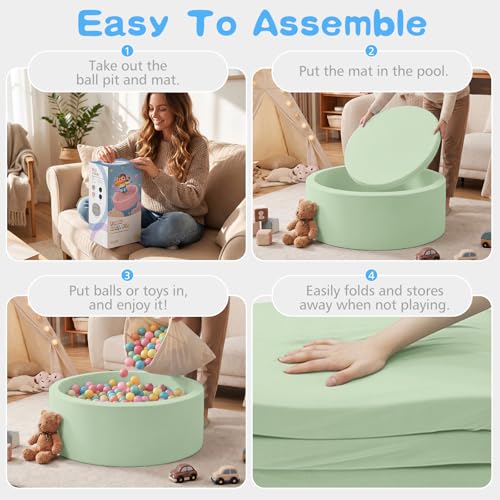 Image of SHJADE Foam Ball Pit, 35.4 inchx 11.8 inch Ball Pits for Toddlers-Green | Soft Memory Sponge Round Playpen Ball Pool for Kids, Ideal Gift for Babies, Indoor and Outdoor Game, Balls not Included