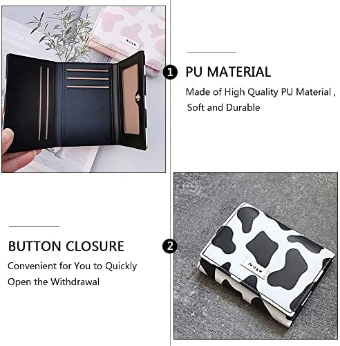 Girls Cute Cow Print Tri-Folded Wallet Cute Women Leather Wallet Women Fashion Purse for Girls Women