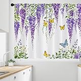 Opeoddie Cortinas de glicinia morada de 42 x 63 pulgadas, bohemias con flores de...