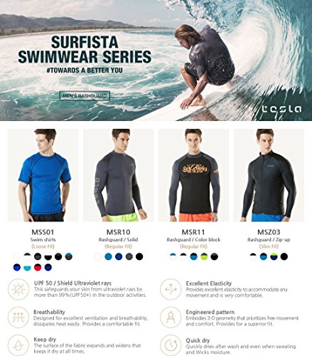 image for TSLA Men's Rashguard Swim Shirts, UPF 50+ Loose-Fit Short Sleeve Shirt
