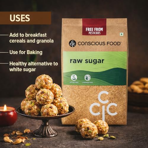 Image of Conscious Food Natural Raw Sugar, 1 kg | Unrefined & Unprocessed Sugar | Khandsari, Desi Khand | Natural Sugar