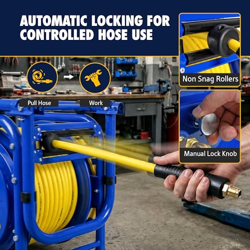Image of Goodyear Portable Air Hose Reel Cart with 3 /8 inch x 100 ft Hybrid Polymer Hose