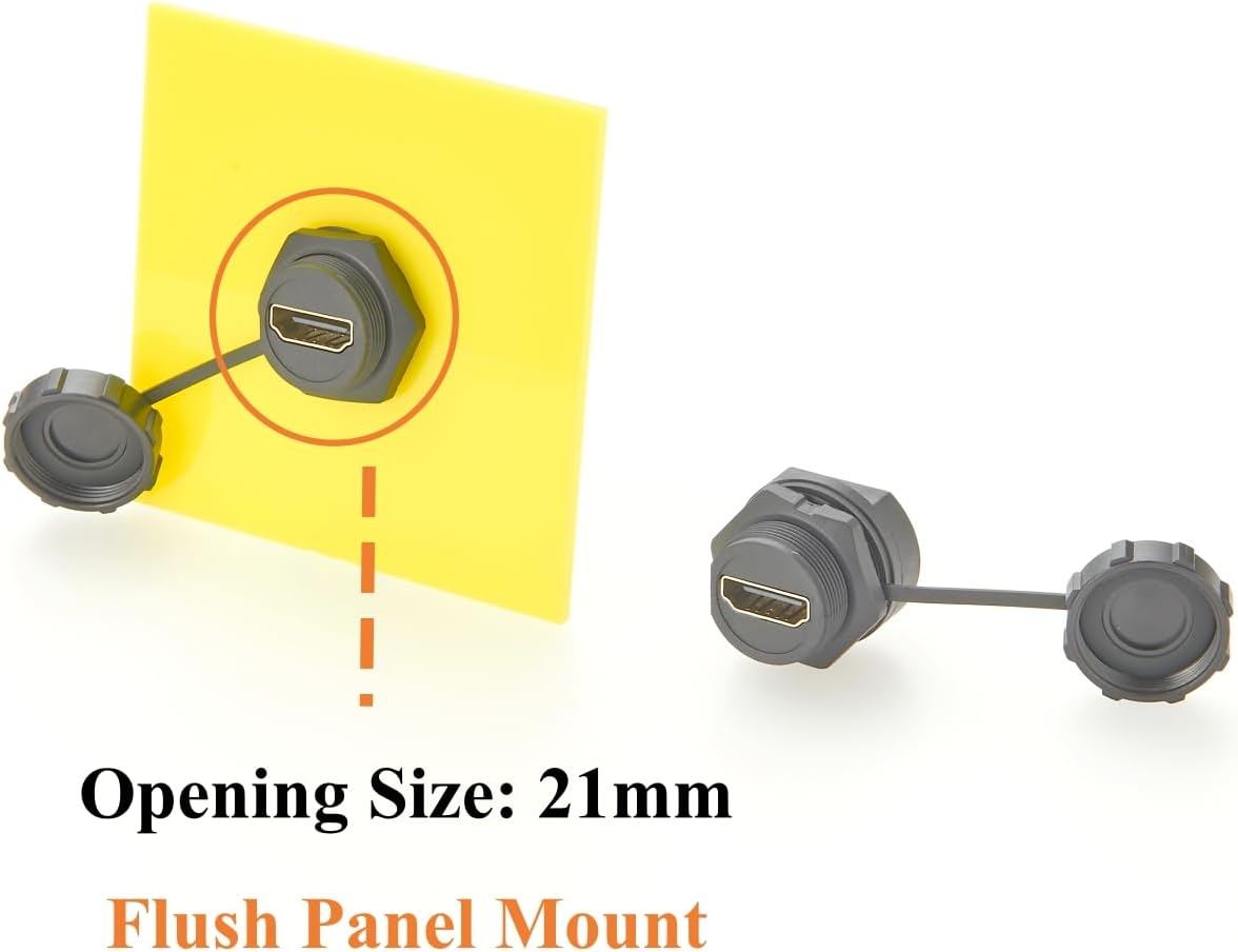 IP67 Waterproof HDMI 1.4 Female to Female Coupler 4K@30Hz Flush Panel Mount Pass Through Connector with Dust Cap for TV Laptop PC Monitor Projector (5PCS)