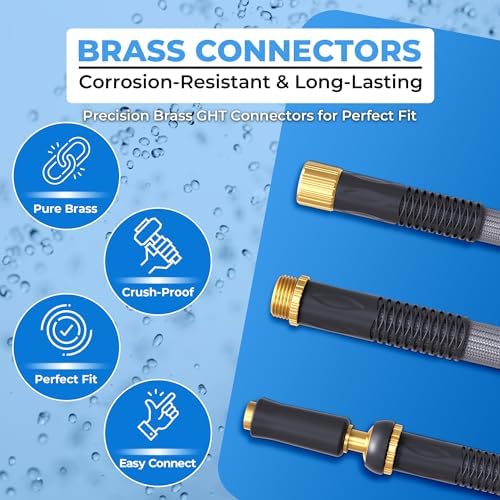 TITAN Garden Hose | Flexible, Lightweight, Kink-Free & Durable Hybrid Water Hose with Heavy Duty Brass Connectors & High-Pressure Jet Nozzle (50FT x 1/2”) - Thumbnail 3