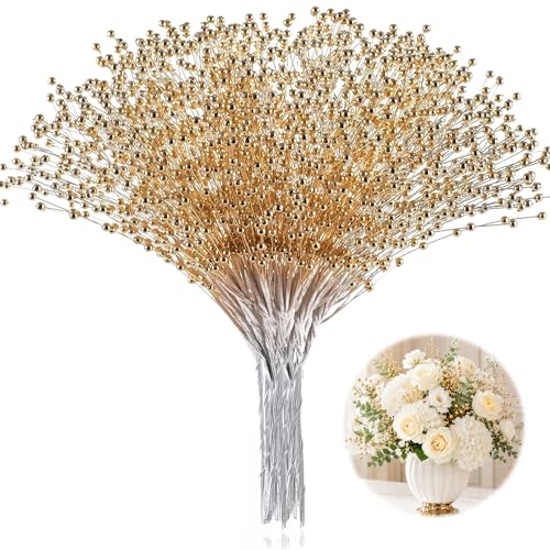 XINHUIDALSQ 100Pcs Pearl Bouquet Party Decoration Pearl String Beaded Garland 4mm Beads Garlands for Christmas Decoration Wedding Mothers Day Gold Flowers Decor Christmas Floral Picks(Gold)
