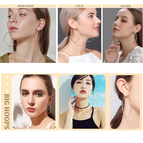 Gold Hoop Earrings Set for Women Trendy Multipack,Hypoallergenic Big Medium and Small Chunky Pearl Twisted Hoop Earrings Pack Jewelry for Gift3
