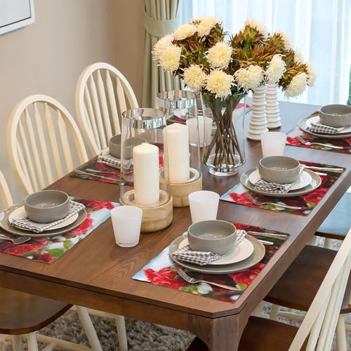 Set de table en lin motif roses rouges 45x30 cm lavable et résistant - 7