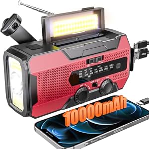 Solarbaby Hand Crank Emergency Radio,10000mAh Red NOAA Weather Radio,AM/FM Solar Radio with LED Flashlight, Reading Lamp & SOS Alarm, Survival Radio for Camping Hurricane Emergency