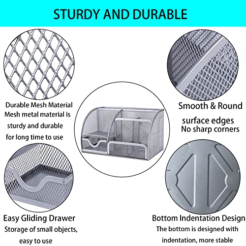 ZDZBLX Desk Organiser, Metal Mesh Pen Holder with Drawer, Pencil Organizer Pen Pot Desktop Storage - Image 2