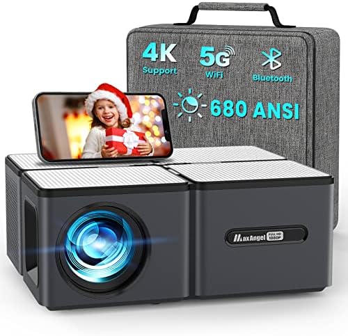 WiFi Bluetooth Projector 4K Supported - 680ANSI Outdoor Movie Projector, MaxAngel Portable Native 1080P Projector with 300" Display & Zoom, Home Theater Video Projector for Phone,TV Stick, PS5, Laptop