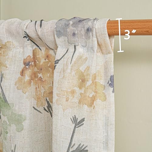 Image of MYSKY HOME Floral Linen Kitchen Tier Cafe Curtains 24 Inch Length 2 Panels Farmhouse Semi Sheer Privacy Small Window Treatments Rod Pocket for Bathroom Basement, Sage Green, 30 inch Wide
