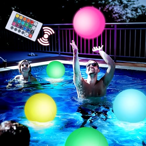 3 otters 4PCS Light Up Beach Balls, 12' Glow Pool Balls with Remote Control LED for Summer Parties Pool Decorations