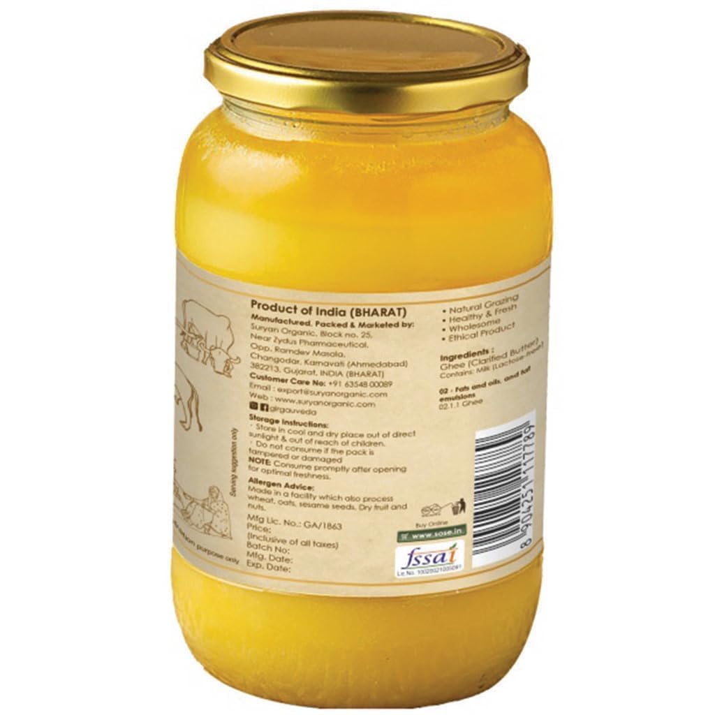 GIR GAUVEDA Ghee de vaca Gir Gir A2 de 33.8 onzas (1000 ml) | Mantequilla clarificada | Sin OMG, sin lactosa, apto para dieta cetogénica | Método Bilona | Ahinsak Gau Ghee