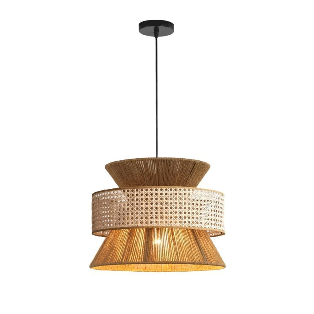 CHUNGYANG Tea Room Guesthouse Lighting Fixture Vintage Rattan Hemp Rope Pendant Light with Adjustable Suspension Line Japanese Wabi-Sabi Style Restaurant Bedroom Pendant Lamp for Kitchen Hallway