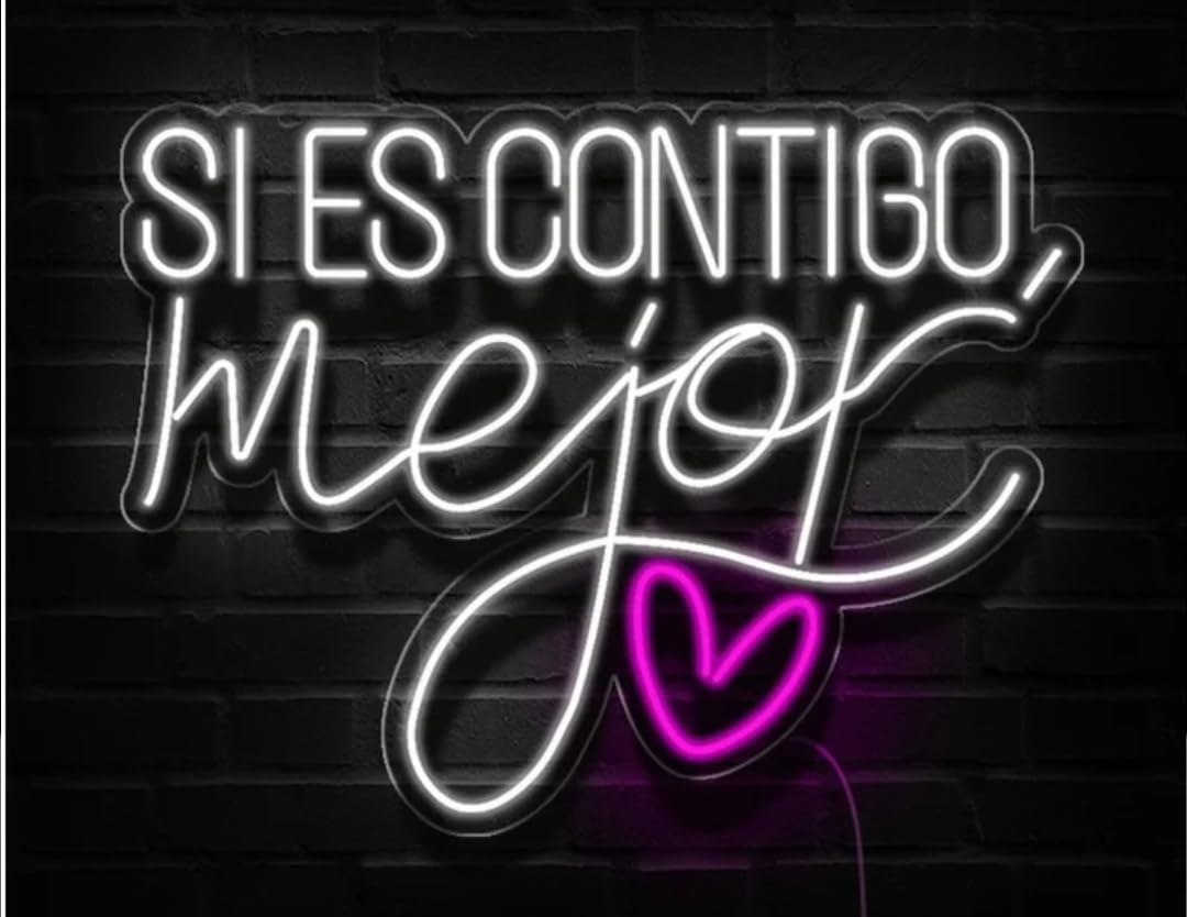 Letrero de Neón LED 'Si es Contigo', Cartel Luminoso Decorativo con Corazón, Luz Blanca y Rosa 85CM X65 CM ALIMENTADOR 12 V