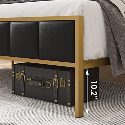 Hithos King Size Bed Frame, Modern Upholstered Pu Bed Frame With Tufted Headboard, Heavy Duty Platform Bed With Wood Slat Support, Noise Free, No Box Spring Needed (Black, King) #TOP5