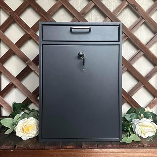 Black Wall Mount Mailbox - Durable Metal Mailbox for Outdoor Use, Ideal for Home, Office & Business - Stylish Black Mailbox for Porch & Entryway
