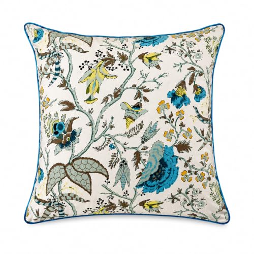 Image of Cotton Cushion Covers 16x16 Inch - Hand Block Floral Print Pillow Covers for Sofa, Couch & Bedroom (Pack of 5) (Sky Blue)