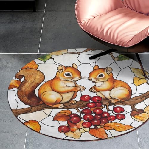 Tapis rond moderne antidérapant écureuils 90 cm pour sol sécurisé et doux
