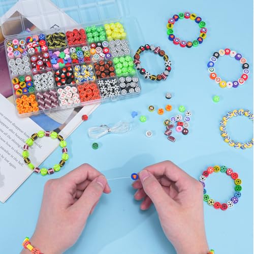 Image of Gionlion Sports Polymer Clay Beads Bracelet Making Kit, Clay Beads with Basketball, Soccer, Baseball, and Football Designs for DIY Jewelry & Craft Projects
