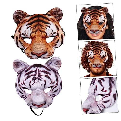 Homoyoyo 1set Carnival Tiger Mask White Yellow Half Face Cover for Halloween Cosplay for Parties and Costumes Terrifying Tiger Appearance