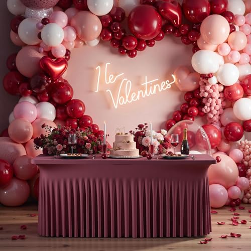 Image of Outpain 6ft Spandex Table Cloth for Standard Folding Tables-6Pack Burgundy Table Cloth Table Protector for Party, Wedding, Cocktail, Banquet, Festival