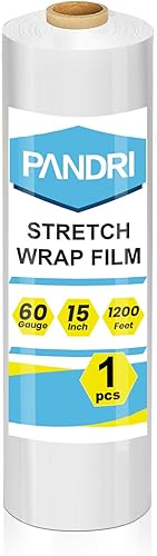 PANDRI Película elástica, 15 pulgadas x 1200 pies por rollo, envoltura retráctil transparente con asas, envoltura de plástico para envoltura de