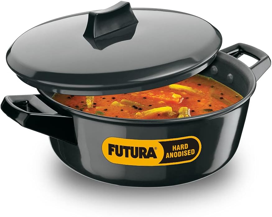 Futura Induction Hard Anodised Cook and Serve Stewpot/Bowl with Induction Base and Lid, 3 L, Small, Black