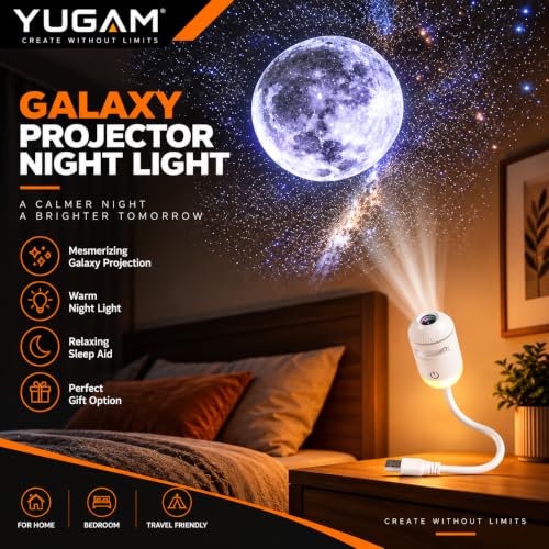 YUGAM 2-in-1 Mini Galaxy Projector Night Light, USB Starry Sky Lamp with 360° Rotation, 3 Slide Ceiling & Wall Projection Light for Bedroom, Kids Room, Home Decor & Gifts - Image 4
