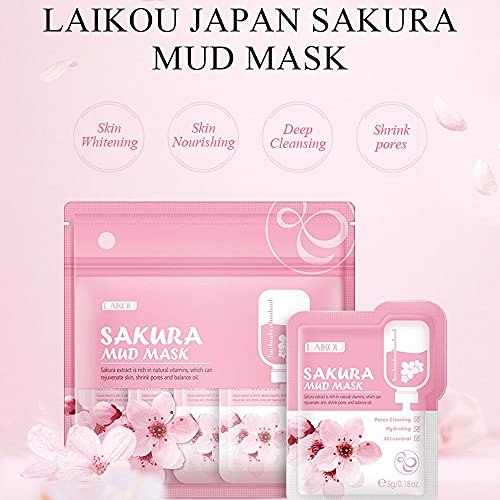 Beuking 7 Pcs Sakura Face Mud Portable Face Mask Clay Clean Pore Skin Improve Facial Blemishes Moisturizing Oil Control Day & Night Skin Care thumb #3
