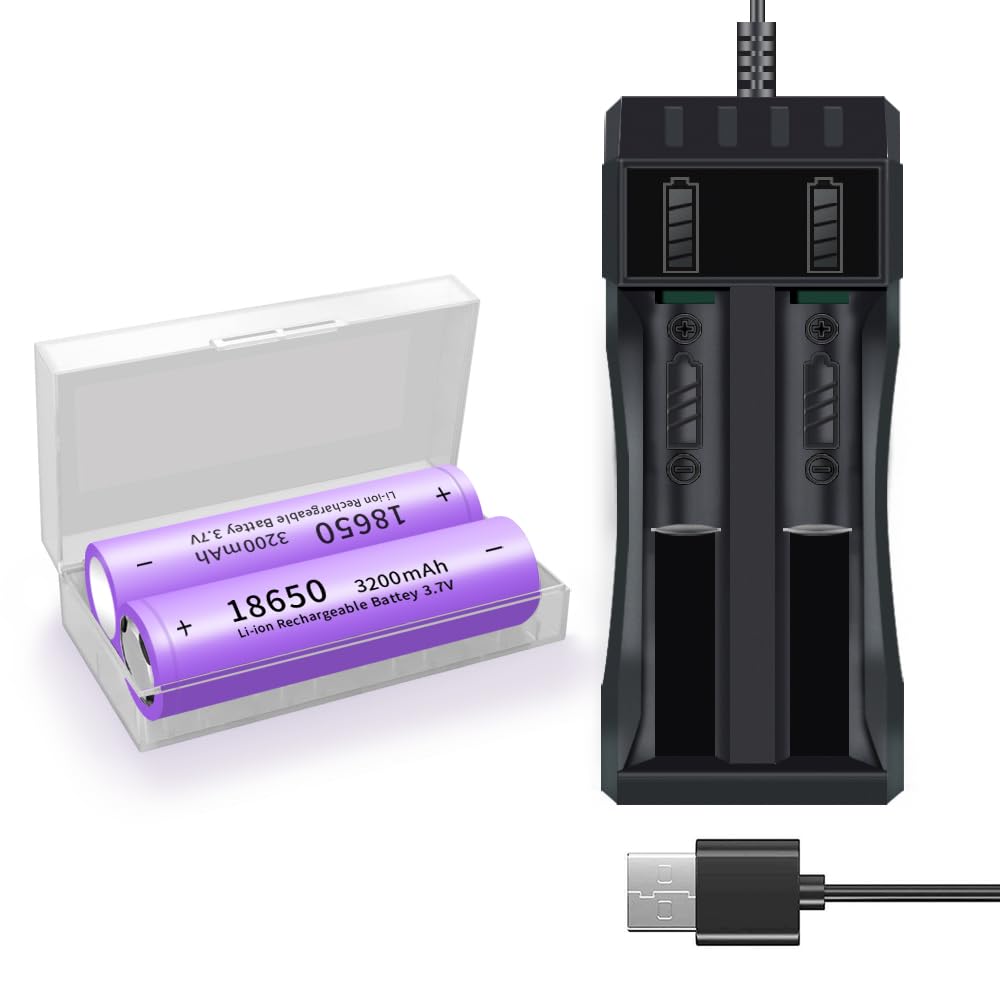18650 Rechargeable Battery Charger 18650 3200mah 3.7v Rechargeable Battery (2 Pack) 18650 Li-ion Battery Charger, 18650 Battery for Headlights, Flashlights, Doorbells, Toys etc