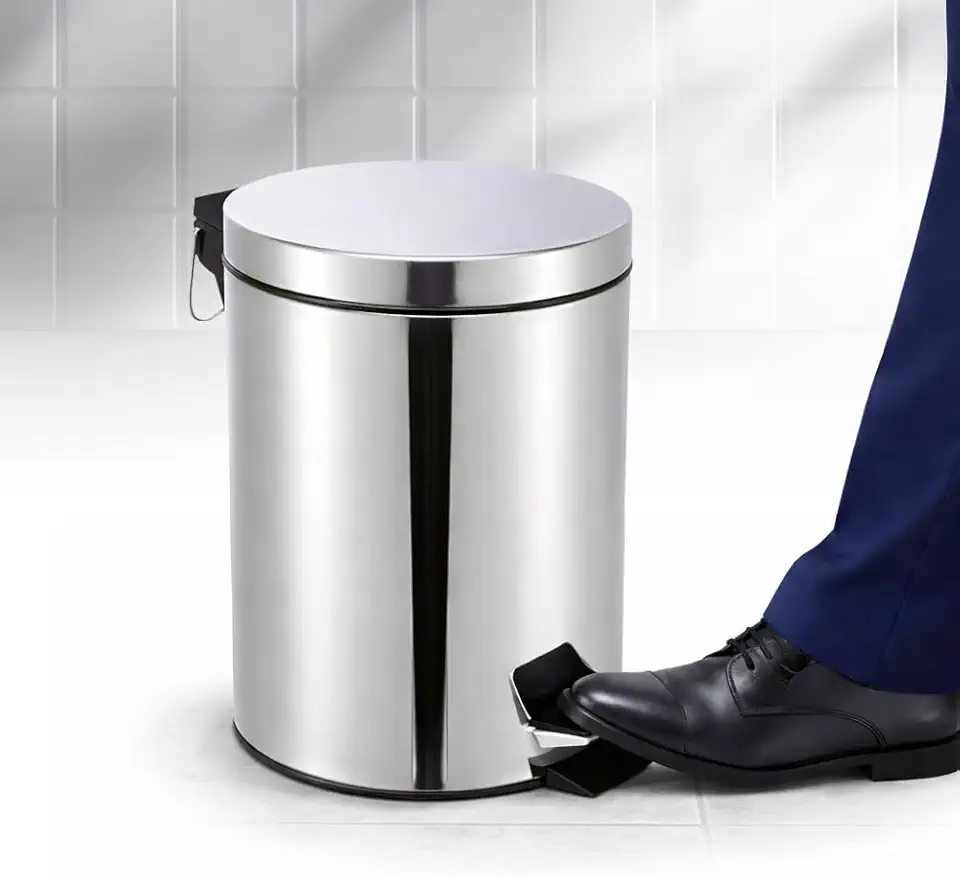 Lixeira de Aço Inox 5 Litros com Balde Removível Pedal Antiderrapante Alça para Transporte Compacta Anti Odor Ideal para Cozinha Banheiro Escritório Premium