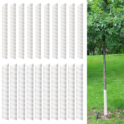 Aukney 20 Pcs Tree Trunk Protector-2 Size Plastic Spiral Tree Guard Tree Trunk Protector Wrap Tree Bark Protector Tube Tree Wraps to Protect Bark Tree Saplings from Rodents Rabbit Mowers (White)