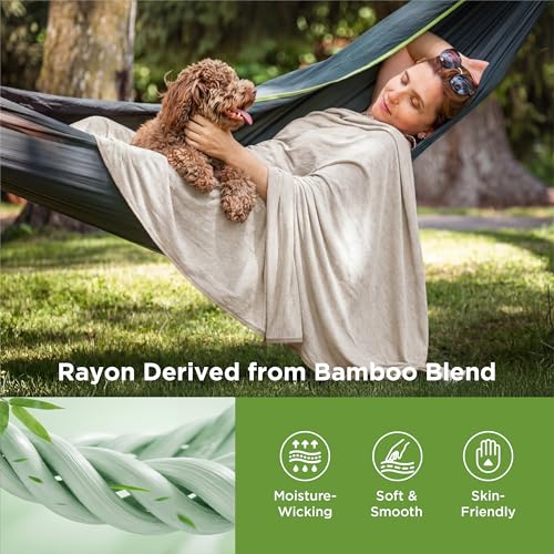 Image of Bedsure Oat Beige Cooling Blanket for Hot Sleepers - Summer Cold Throw Blanket for Bed, Arc-Chill Lightweight Summer Bedding, Cool Thin Ice Cold Cooled Throws with Rayon Derived from Bamboo, 50x70